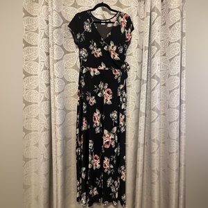 PRICE DROP!! Kaileigh size L black floral faux wrap maxi Dress! Worn once!!